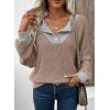 image:imageEVALESS Womens Spring Fashion 2026 Womens Long Sleeve Shirts Patchwork Button Up V Neck Sweatshirt Casual Pullover TopsTawny