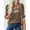 image:imageEVALESS Womens Spring Fashion 2026 Womens Long Sleeve Shirts Patchwork Button Up V Neck Sweatshirt Casual Pullover TopsWalnut Brown