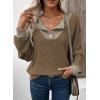 image:imageEVALESS Womens Spring Fashion 2026 Womens Long Sleeve Shirts Patchwork Button Up V Neck Sweatshirt Casual Pullover TopsWalnut Brown