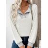 image:imageEVALESS Womens Spring Fashion 2026 Womens Long Sleeve Shirts Patchwork Button Up V Neck Sweatshirt Casual Pullover TopsWhite