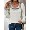 image:imageEVALESS Womens Spring Fashion 2026 Womens Long Sleeve Shirts Patchwork Button Up V Neck Sweatshirt Casual Pullover TopsWhite