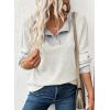 image:imageEVALESS Womens Spring Fashion 2026 Womens Long Sleeve Shirts Patchwork Button Up V Neck Sweatshirt Casual Pullover TopsWhite