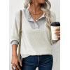 image:imageEVALESS Womens Spring Fashion 2026 Womens Long Sleeve Shirts Patchwork Button Up V Neck Sweatshirt Casual Pullover TopsWhite
