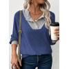 image:imageEVALESS Womens Spring Fashion 2026 Womens Long Sleeve Shirts Patchwork Button Up V Neck Sweatshirt Casual Pullover TopsWinter Blue
