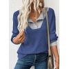 image:imageEVALESS Womens Spring Fashion 2026 Womens Long Sleeve Shirts Patchwork Button Up V Neck Sweatshirt Casual Pullover TopsWinter Blue