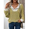 image:imageEVALESS Womens Spring Fashion 2026 Womens Long Sleeve Shirts Patchwork Button Up V Neck Sweatshirt Casual Pullover TopsYellow