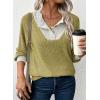 image:imageEVALESS Womens Spring Fashion 2026 Womens Long Sleeve Shirts Patchwork Button Up V Neck Sweatshirt Casual Pullover TopsYellow