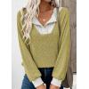 image:imageEVALESS Womens Spring Fashion 2026 Womens Long Sleeve Shirts Patchwork Button Up V Neck Sweatshirt Casual Pullover TopsYellow