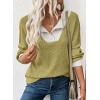 image:imageEVALESS Womens Spring Fashion 2026 Womens Long Sleeve Shirts Patchwork Button Up V Neck Sweatshirt Casual Pullover TopsYellow