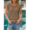 image:imageEVALESS Womens Sweater Vest Striped Pullover Tank Top Round Neck Cap Sleeve Lightweight 2026 Summer Casual ClothesBrown Stripe