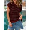 image:imageEVALESS Womens Sweater Vest Striped Pullover Tank Top Round Neck Cap Sleeve Lightweight 2026 Summer Casual ClothesBurgundy Stripe