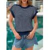 image:imageEVALESS Womens Sweater Vest Striped Pullover Tank Top Round Neck Cap Sleeve Lightweight 2026 Summer Casual ClothesDark Blue Stripe