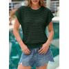 image:imageEVALESS Womens Sweater Vest Striped Pullover Tank Top Round Neck Cap Sleeve Lightweight 2026 Summer Casual ClothesDeep Green Stripe