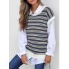 image:imageEVALESS Womens Sweater Vest Striped Pullover Tank Top Round Neck Cap Sleeve Lightweight 2026 Summer Casual ClothesDusty Blue Stripe