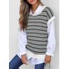 image:imageEVALESS Womens Sweater Vest Striped Pullover Tank Top Round Neck Cap Sleeve Lightweight 2026 Summer Casual ClothesDusty Gray Stripe