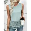 image:imageEVALESS Womens Tank Tops Casual Summer Waffle Knit Lace Crochet Boho Crewneck Sleeveless Loose Vacation Beach Vest ShirtsMist Blue