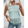 image:imageEVALESS Womens Tank Tops Casual Summer Waffle Knit Lace Crochet Boho Crewneck Sleeveless Loose Vacation Beach Vest ShirtsMist Blue