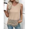 image:imageEVALESS Womens Tank Tops Casual Summer Waffle Knit Lace Crochet Boho Crewneck Sleeveless Loose Vacation Beach Vest ShirtsOatmeal