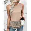 image:imageEVALESS Womens Tank Tops Casual Summer Waffle Knit Lace Crochet Boho Crewneck Sleeveless Loose Vacation Beach Vest ShirtsOatmeal