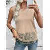 image:imageEVALESS Womens Tank Tops Casual Summer Waffle Knit Lace Crochet Boho Crewneck Sleeveless Loose Vacation Beach Vest ShirtsOatmeal