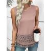 image:imageEVALESS Womens Tank Tops Casual Summer Waffle Knit Lace Crochet Boho Crewneck Sleeveless Loose Vacation Beach Vest ShirtsSepia Rose
