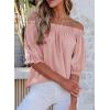 image:imageEVALESS Womens Tops Off The Shoulder Blouses for Women Dressy Casual Cute Puff Sleeve T Shirts Fashion 2026Apricot Pink