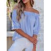 image:imageEVALESS Womens Tops Off The Shoulder Blouses for Women Dressy Casual Cute Puff Sleeve T Shirts Fashion 2026Beau Blue