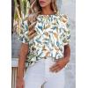 image:imageEVALESS Womens Tops Off The Shoulder Blouses for Women Dressy Casual Cute Puff Sleeve T Shirts Fashion 2026Colorful Leaf