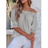image:imageEVALESS Womens Tops Off The Shoulder Blouses for Women Dressy Casual Cute Puff Sleeve T Shirts Fashion 2026Light Grey