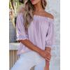 image:imageEVALESS Womens Tops Off The Shoulder Blouses for Women Dressy Casual Cute Puff Sleeve T Shirts Fashion 2026Lilac