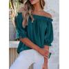image:imageEVALESS Womens Tops Off The Shoulder Blouses for Women Dressy Casual Cute Puff Sleeve T Shirts Fashion 2026Prussian Blue