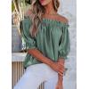 image:imageEVALESS Womens Tops Off The Shoulder Blouses for Women Dressy Casual Cute Puff Sleeve T Shirts Fashion 2026Turquoise Green