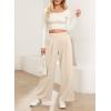 image:imageEVALESS Womens Wide Leg Pants Elastic High Waisted Waffle Knit Work Palazzo Pants Business Casual Trousers with PocketsBeige
