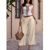 image:imageEVALESS Womens Wide Leg Pants Elastic High Waisted Waffle Knit Work Palazzo Pants Business Casual Trousers with PocketsBeige