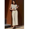 image:imageEVALESS Womens Wide Leg Pants Elastic High Waisted Waffle Knit Work Palazzo Pants Business Casual Trousers with PocketsBeige Lined