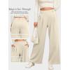 image:imageEVALESS Womens Wide Leg Pants Elastic High Waisted Waffle Knit Work Palazzo Pants Business Casual Trousers with PocketsBeige Lined