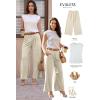 image:imageEVALESS Womens Wide Leg Pants Elastic High Waisted Waffle Knit Work Palazzo Pants Business Casual Trousers with PocketsBeige Lined