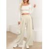 image:imageEVALESS Womens Wide Leg Pants Elastic High Waisted Waffle Knit Work Palazzo Pants Business Casual Trousers with PocketsBeige Lined