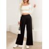 image:imageEVALESS Womens Wide Leg Pants Elastic High Waisted Waffle Knit Work Palazzo Pants Business Casual Trousers with PocketsBlack