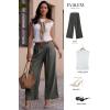 image:imageEVALESS Womens Wide Leg Pants Elastic High Waisted Waffle Knit Work Palazzo Pants Business Casual Trousers with PocketsDark Grey