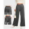 image:imageEVALESS Womens Wide Leg Pants Elastic High Waisted Waffle Knit Work Palazzo Pants Business Casual Trousers with PocketsDark Grey