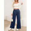 image:imageEVALESS Womens Wide Leg Pants Elastic High Waisted Waffle Knit Work Palazzo Pants Business Casual Trousers with PocketsDark Navy Blue