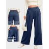 image:imageEVALESS Womens Wide Leg Pants Elastic High Waisted Waffle Knit Work Palazzo Pants Business Casual Trousers with PocketsDark Navy Blue