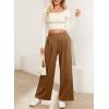 image:imageEVALESS Womens Wide Leg Pants Elastic High Waisted Waffle Knit Work Palazzo Pants Business Casual Trousers with PocketsE Brown