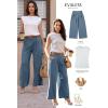 image:imageEVALESS Womens Wide Leg Pants Elastic High Waisted Waffle Knit Work Palazzo Pants Business Casual Trousers with PocketsLight Blue Haze