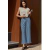 image:imageEVALESS Womens Wide Leg Pants Elastic High Waisted Waffle Knit Work Palazzo Pants Business Casual Trousers with PocketsLight Blue Haze