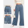 image:imageEVALESS Womens Wide Leg Pants Elastic High Waisted Waffle Knit Work Palazzo Pants Business Casual Trousers with PocketsLight Blue Haze
