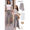 image:imageEVALESS Womens Wide Leg Pants Elastic High Waisted Waffle Knit Work Palazzo Pants Business Casual Trousers with PocketsLight Grey