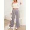 image:imageEVALESS Womens Wide Leg Pants Elastic High Waisted Waffle Knit Work Palazzo Pants Business Casual Trousers with PocketsLight Grey