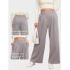 image:imageEVALESS Womens Wide Leg Pants Elastic High Waisted Waffle Knit Work Palazzo Pants Business Casual Trousers with PocketsLight Grey